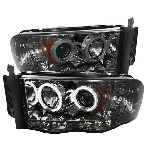 Dodge Ram 1500 02-05 / Ram 2500/3500 03-05 Projector Headlights - CCFL Halo - LED  - Smoke - High H1 (Included) - Low H1 (Included) -x