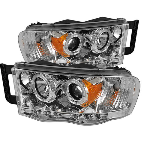 Dodge Ram 1500 02-05 / Ram 2500/3500 03-05 Projector Headlights - LED Halo - LED  - Chrome - High H1 (Included) - Low H1 (Included) -y