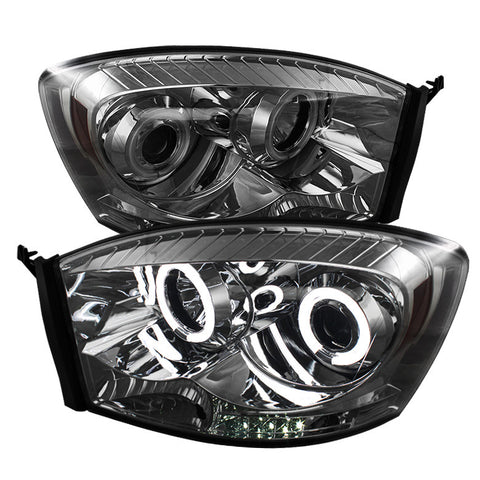 Dodge Ram 1500 06-08 / Ram 2500/3500 06-09 Projector Headlights - CCFL Halo - LED  - Smoke - High H1 (Included) - Low H1 (Included) -b