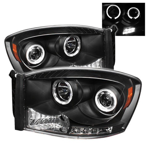 Dodge Ram 1500 06-08 / Ram 2500/3500 06-09 Projector Headlights - LED Halo - LED ( Replaceable LEDs ) - Black - High H1 (Included) - Low H1 (Included)