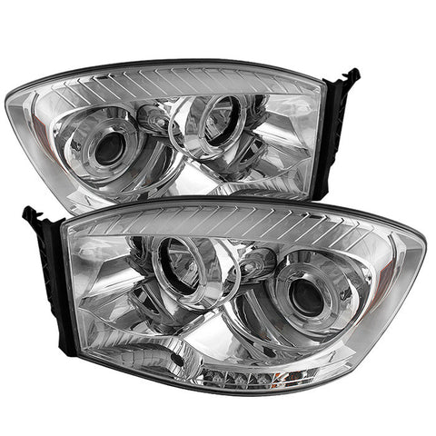 Dodge Ram 1500 06-08 / Ram 2500/3500 06-09 Projector Headlights - LED Halo - LED  - Chrome - High H1 (Included) - Low H1 (Included) -c