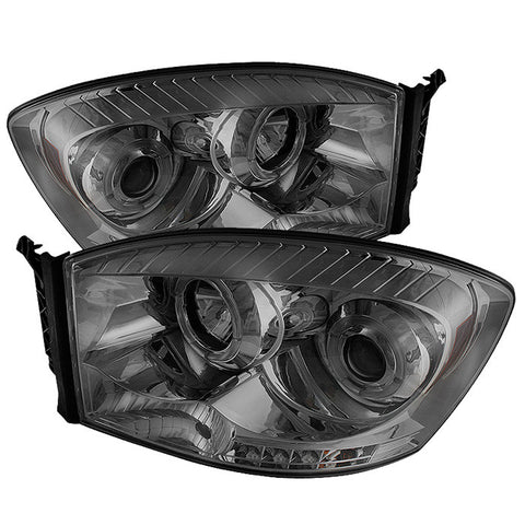 Dodge Ram 1500 06-08 / Ram 2500/3500 06-09 Projector Headlights - LED Halo - LED ( Replaceable LEDs ) - Smoke - High H1 (Included) - Low H1 (Included)