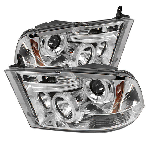 Dodge Ram 1500 09-14 / Ram 2500/3500 10-14 Projector Headlights - Halogen  Only  - CCFL Halo - LED  - Chrome - High 9005 - Low H1  -e