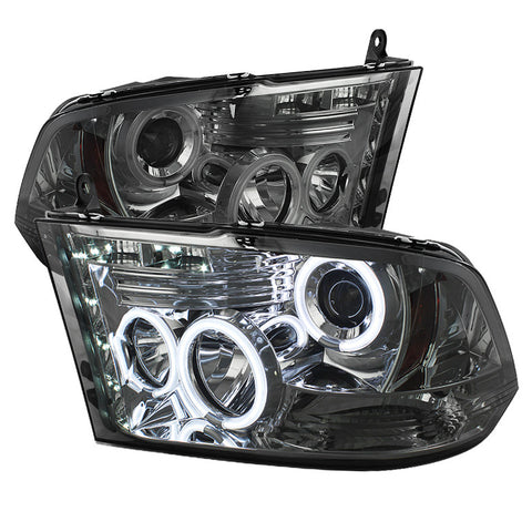 Dodge Ram 1500 09-14 / Ram 2500/3500 10-14 Projector Headlights - Halogen  Only  - CCFL Halo - LED  - Smoke - High 9005 - Low H1  -f