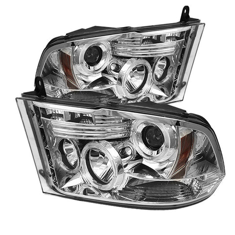 Dodge Ram 1500 09-14 / Ram 2500/3500 10-14 Projector Headlights - Halogen  Only  - CCFL Halo - LED  - Chrome - High 9005 - Low H1  -h