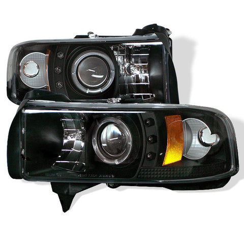 Dodge Ram 1500 94-01 / Ram 2500/3500 94-02 Projector Headlights - ( Do Not Fit Sport Model ) - LED Halo - LED  - Black - High H1 - Low H1 -m