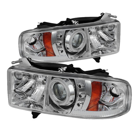 Dodge Ram 1500 99-01 / Ram 2500/3500 99-02 Projector Headlights -  ( Sport Model Only ) - CCFL Halo - LED  - Chrome - High H1 - Low H1 -q