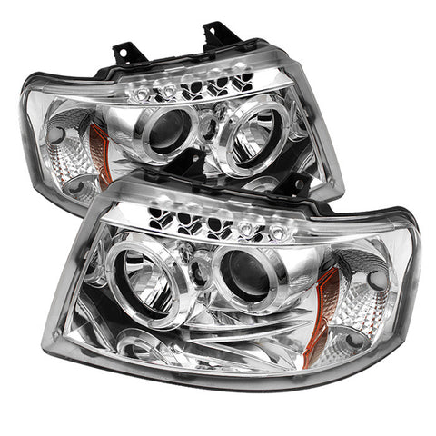 Ford Expedition 03-06 Projector Headlights - LED Halo - LED ( Replaceable LEDs ) - Chrome - High H1 (Included) - Low 9006 (Not Included)