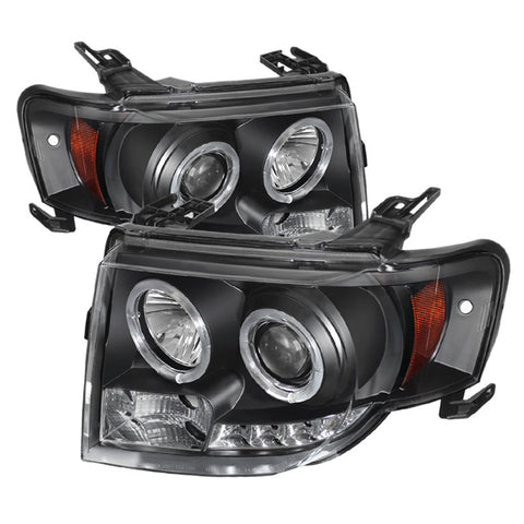 Ford Escape 08-12 Projector Headlights - Halogen Model Only  - DRL - Black - High H1 (Included) - Low H1 (Included) -r