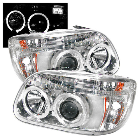 Ford Explorer 95-01 1PC Projector Headlights - LED Halo - Chrome - High H1 (Included) - Low H1 (Included)