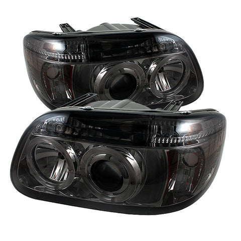 Ford Explorer 95-01 1PC Projector Headlights - LED Halo - Smoke - High H1 (Included) - Low H1 (Included)