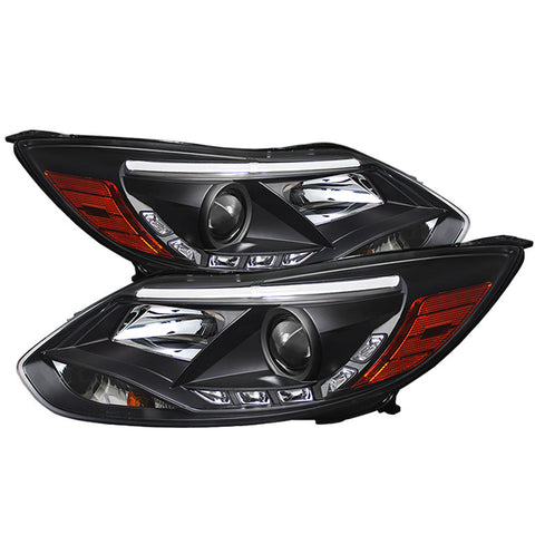 Ford Focus 12-13 Projector Headlights - Halogen Model Only  - DRL - Black - High H1 (Included) - Low H7 (Included) -t