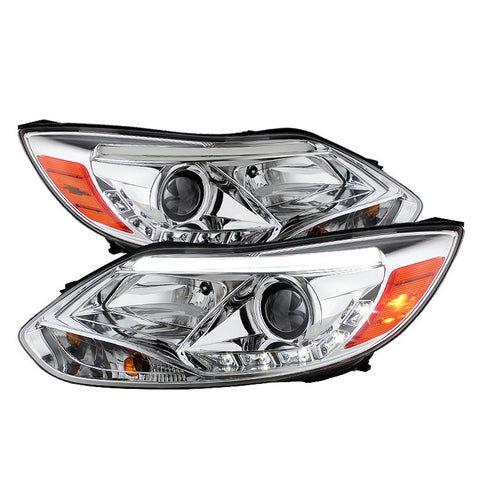 Ford Focus 12-13 Projector Headlights - Halogen Model Only  - DRL - Chrome - High H1 (Included) - Low H7 (Included) -u