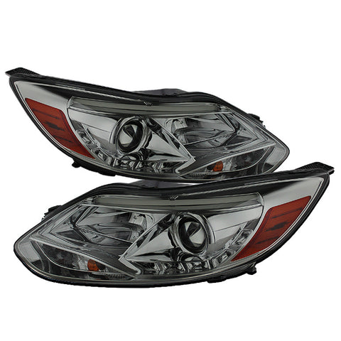 Ford Focus 12-13 Projector Headlights - Halogen Model Only  - DRL -  Smoke - High H1 (Included) - Low H7 (Included) -v