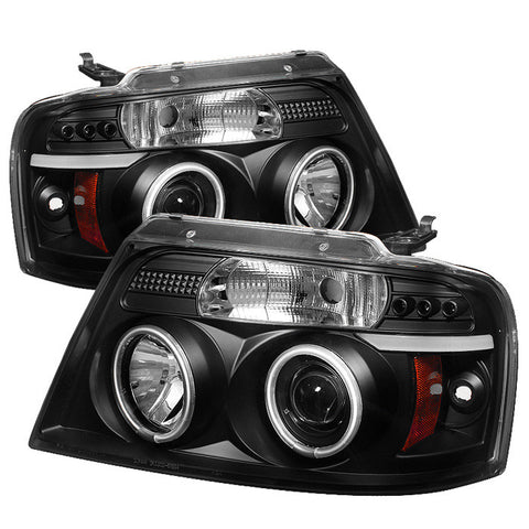 Ford F150 04-08 Projector Headlights - Version 2 - CCFL Halo - LED ( Replaceable LEDs ) - Black - High 9005 (Included) - Low H1 (Included)