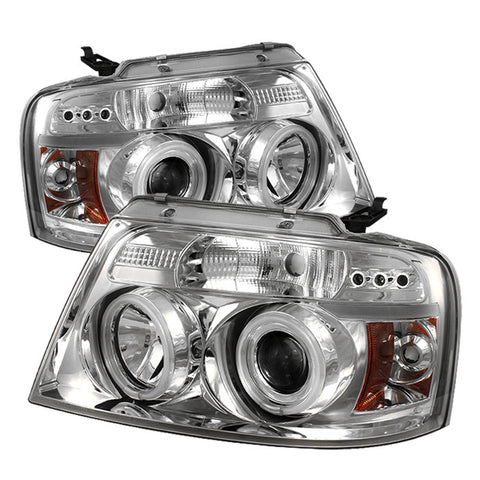 Ford F150 04-08 Projector Headlights - Version 2 - CCFL Halo - LED ( Replaceable LEDs ) - Chrome - High 9005 (Included) - Low H1 (Included)