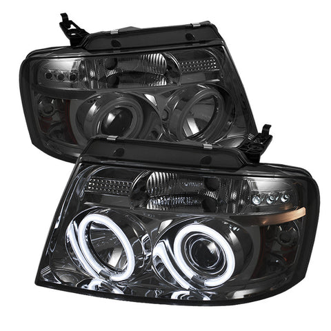 Ford F150 04-08 Projector Headlights - Version 2 - CCFL Halo - LED ( Replaceable LEDs ) - Smoke - High 9005 (Included) - Low H1 (Included)