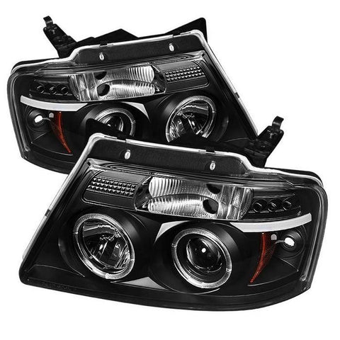 Ford F150 04-08 Projector Headlights - Version 2 - LED Halo - LED ( Replaceable LEDs ) - Black - High 9005 (Included) - Low H1 (Included)