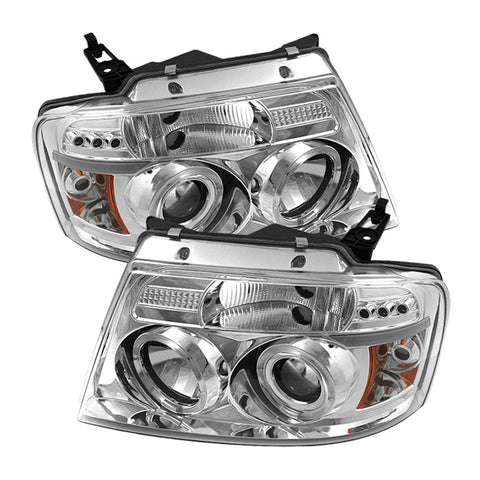 Ford F150 04-08 Projector Headlights - Version 2 - LED Halo - LED ( Replaceable LEDs ) - Chrome - High 9005 (Included) - Low H1 (Included)