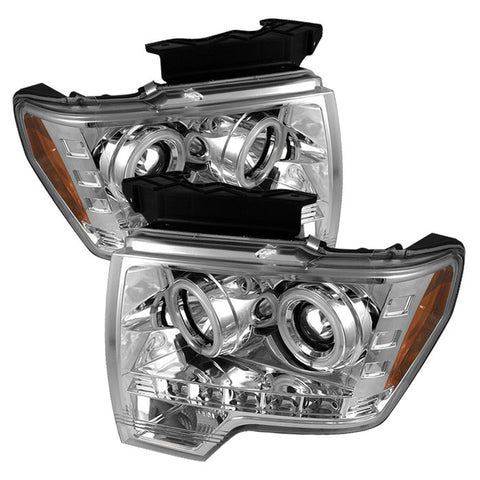 Ford F150 09-13 Projector Headlights - Halogen Model Only  - CCFL Halo - LED  - Chrome - High H1 (Included) - Low H1 (Included) -x