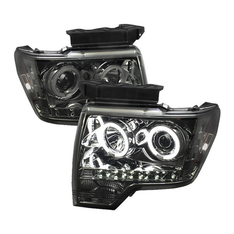 Ford F150 09-13 Projector Headlights - Halogen Model Only  - CCFL Halo - LED  - Smoke - High H1 (Included) - Low H1 (Included) -y