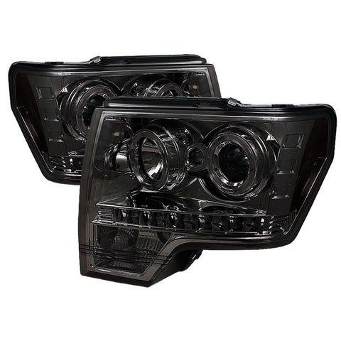 Ford F150 09-13 Projector Headlights - Halogen Model Only  - LED Halo - LED  - Smoke - High H1 (Included) - Low H1 (Included) -b