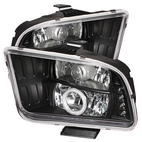 Ford Mustang 05-09 Projector Headlights - Halogen Model Only  - CCFL Halo - LED  - Black - High 9005 (Included) - Low 9006 (Included) -o