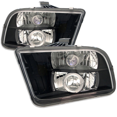 Ford Mustang 05-09 Projector Headlights - Halogen Model Only  - LED Halo - LED  - Black - High 9005 (Included) - Low 9006 (Included) -q