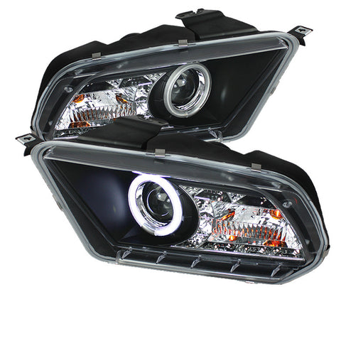 Ford Mustang 10-13 Projector Headlights - Halogen Model Only  -  CCFL Halo -  DRL - Black - High/Low H7 (Included) -s