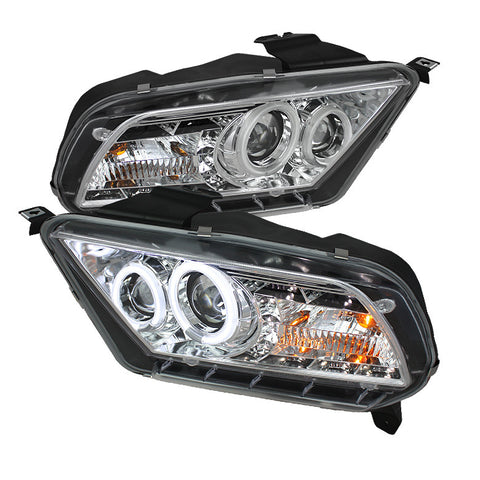 Ford Mustang 10-13 Projector Headlights - Halogen Model Only  -  CCFL Halo -  DRL - Chrome - High/Low H7 (Included) -t