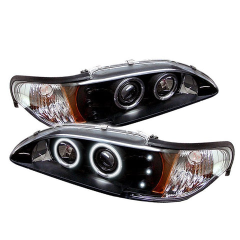 Ford Mustang 94-98 1PC Projector Headlights - CCFL Halo - Amber Reflector - LED ( Replaceable LEDs ) - Black - High H1 (Included) - Low H1 (Included)