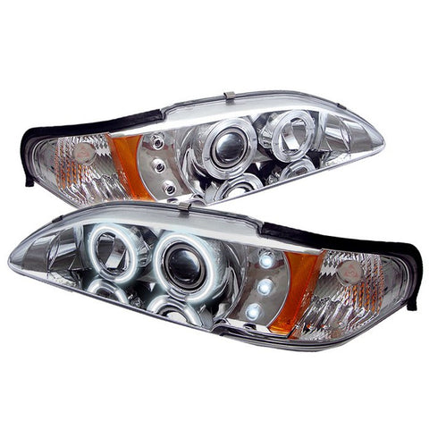 Ford Mustang 94-98 1PC Projector Headlights - CCFL Halo - Amber Reflector - LED ( Replaceable LEDs ) - Chrome - High H1 (Included) - Low H1 (Included)