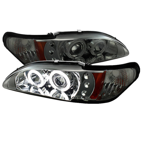 Ford Mustang 94-98 1PC Projector Headlights - CCFL Halo - Amber Reflector - LED ( Replaceable LEDs ) - Smoke - High H1 (Included) - Low H1 (Included)