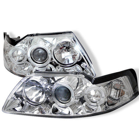 Ford Mustang 99-04 Projector Headlights - LED Halo - Chrome - High H1 (Included) - Low H1 (Included)