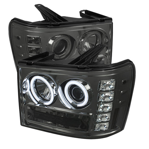 GMC Sierra 2500HD/3500HD 07-13 Projector Headlights - CCFL Halo- LED  - Smoke - High H1 (Included) - Low H1 (Included) -b