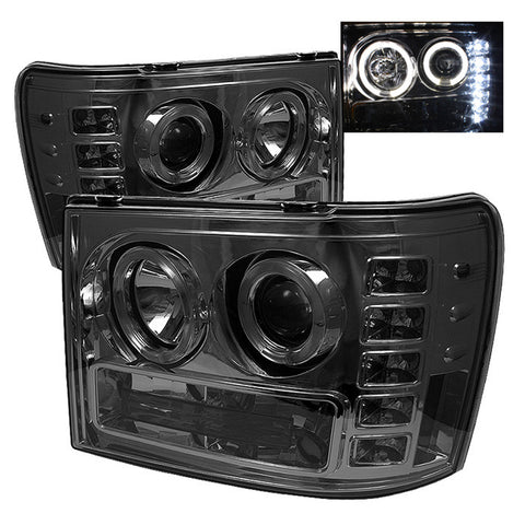 GMC Sierra 2500HD/3500HD 07-13 Projector Headlights - LED Halo- LED  - Smoke - High H1 (Included) - Low H1 (Included) -e