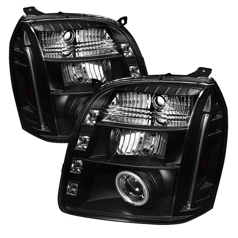 GMC Yukon XL 07-13 Projector Headlights - CCFL Halo - LED  - Black - High H1 (Included) - Low H1 (Included) -f