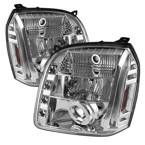 GMC Yukon XL 07-13 Projector Headlights - CCFL Halo - LED  - Chrome - High H1 (Included) - Low H1 (Included) -g