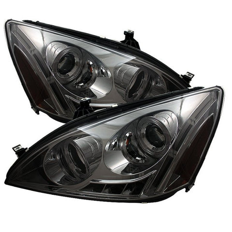 Honda Accord 03-07 Projector Headlights - LED Halo - Amber Reflector - LED ( Replaceable LEDs ) - Smoke - High H1 (Included) - Low H1 (Included)