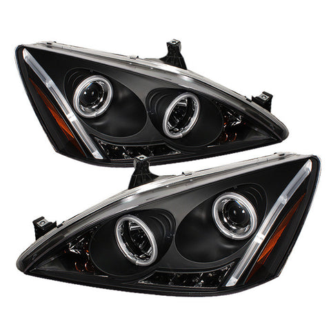 Honda Accord 03-07 Projector Headlights - CCFL Halo  - LED ( Replaceable LEDs ) - Black - High H1 (Included) - Low H1 (Included)