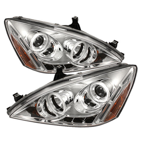 Honda Accord 03-07 Projector Headlights - CCFL Halo - LED ( Replaceable LEDs ) - Chrome - High H1 (Included) - Low H1 (Included)