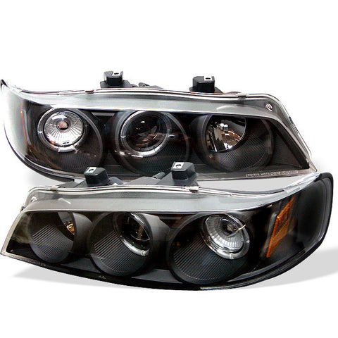 Honda Accord 94-97 1PC Projector Headlights - LED Halo - Amber Reflector - Black - High H1 (Included) - Low H1 (Included)