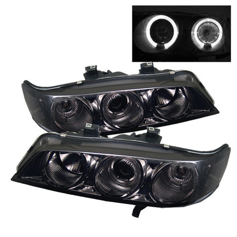 Honda Accord 94-97 1PC Projector Headlights - LED Halo - Amber Reflector - Smoke - High H1 (Included) - Low H1 (Included)