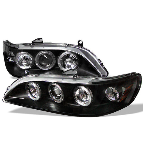 Honda Accord 98-02 1PC Projector Headlights - LED Halo - Amber Reflector - Black - High H1 (Included) - Low H1 (Included)