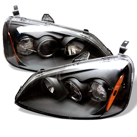 Honda Civic 01-03 2/4DR Projector Headlights - ( Do Not Fit SI Model ) - LED Halo - Amber Reflector - Black - High H1 (Included) - Low H1 (Included)