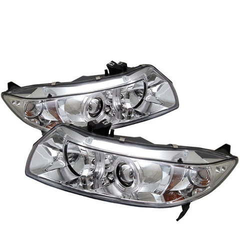 Honda Civic 06-08 2Dr Projector Headlights - LED Halo - Chrome - High H1 (Included) - Low H1 (Included)