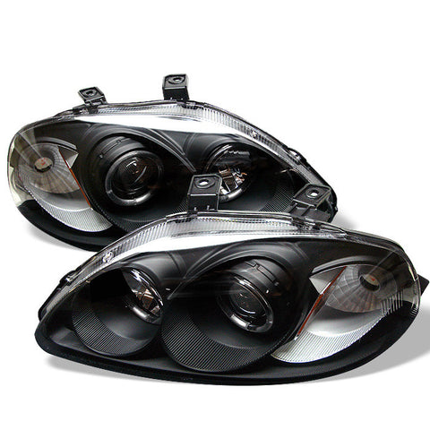 Honda Civic 96-98 Projector Headlights - LED Halo - Amber Reflector - Black - High H1 (Included) - Low H1 (Included)