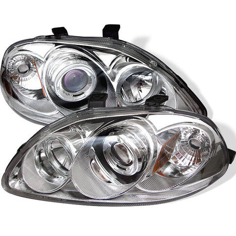 Honda Civic 96-98 Projector Headlights - LED Halo - Amber Reflector - Chrome - High H1 (Included) - Low H1 (Included)