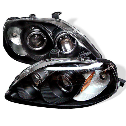 Honda Civic 99-00 Projector Headlights - LED Halo - Black - High H1 (Included) - Low H1 (Included)