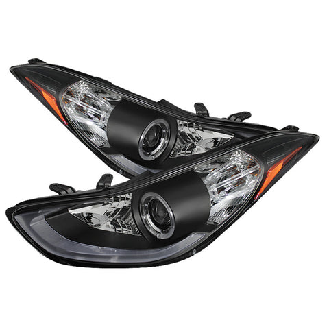 Hyundai Elantra 11-13 Projector Headlights - LED Halo -  DRL - Black - High H1 (Included) - Low H7 (Included)